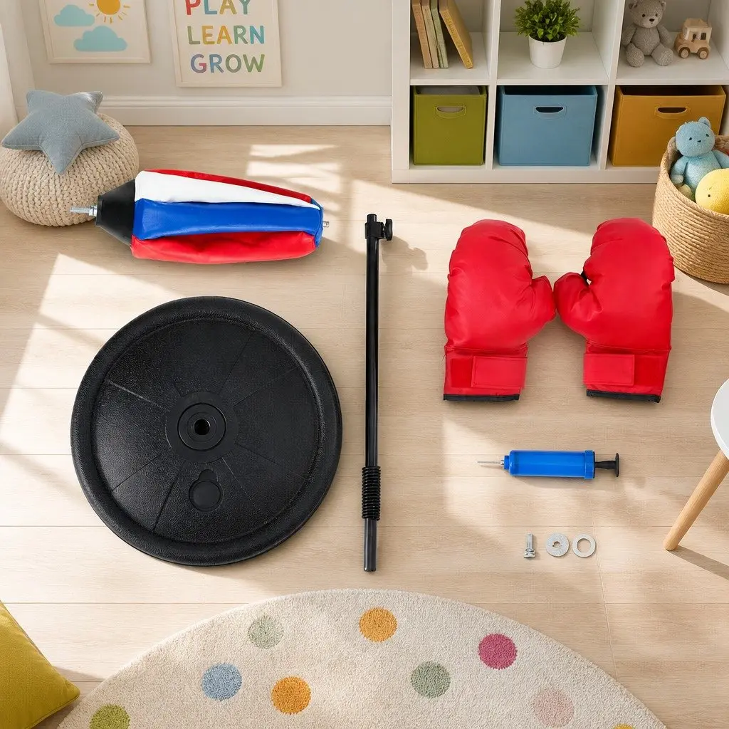 Kids Punching Bag Stand Set PVC Adjustable 76-112cm Blue Red Black