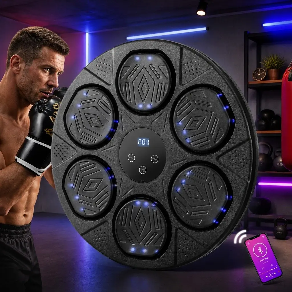 Wall-Mounted Boxing Machine TPU Black 40cm x 9.7cm Interactive Electronic Target with LED Display and Bluetooth Music Connectivity