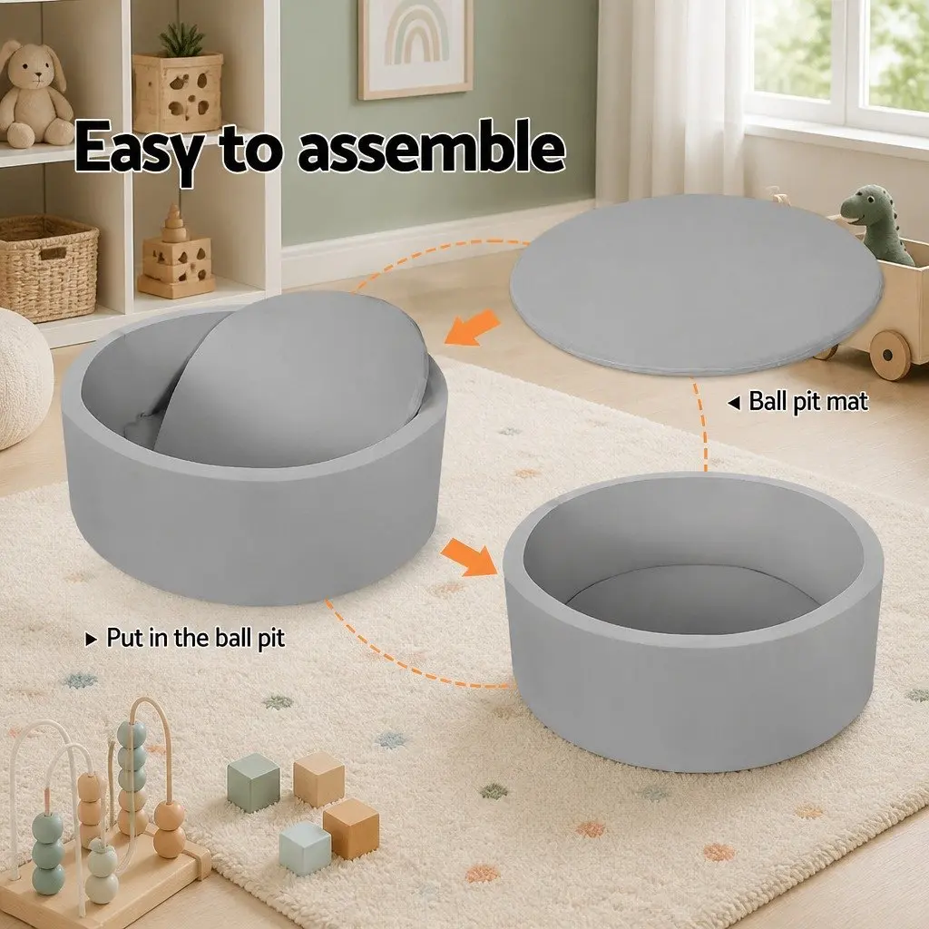 Kids Foam Ball Pit 90cm Grey Play Area