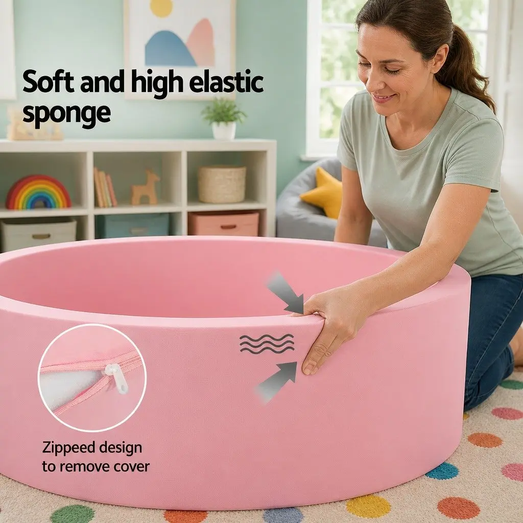 Kids Foam Ball Pit Sponge 90cm Pink Soft Play Pen