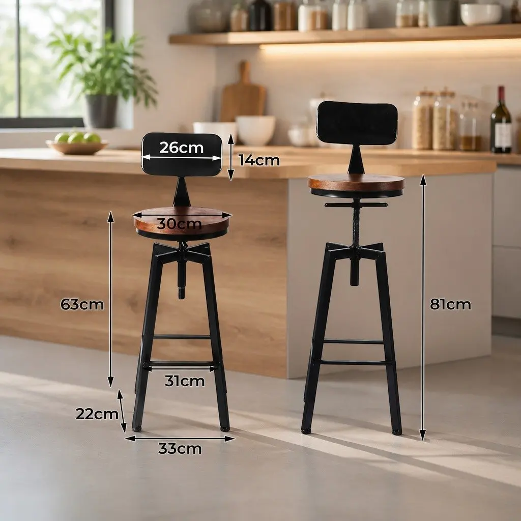Adjustable Height Swivel Bar Stool with Wooden Metal Frame