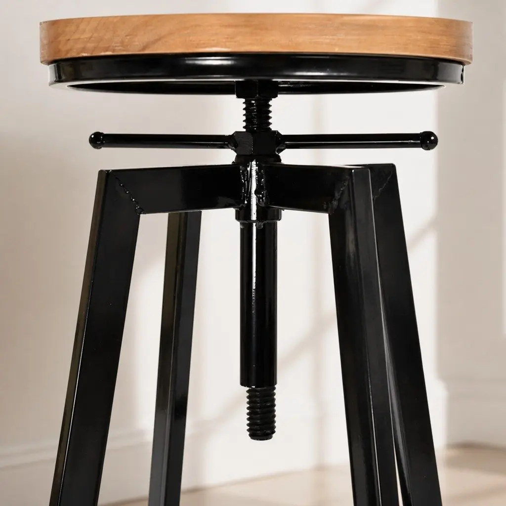 Adjustable Height Swivel Bar Stools with Solid Wood Seat