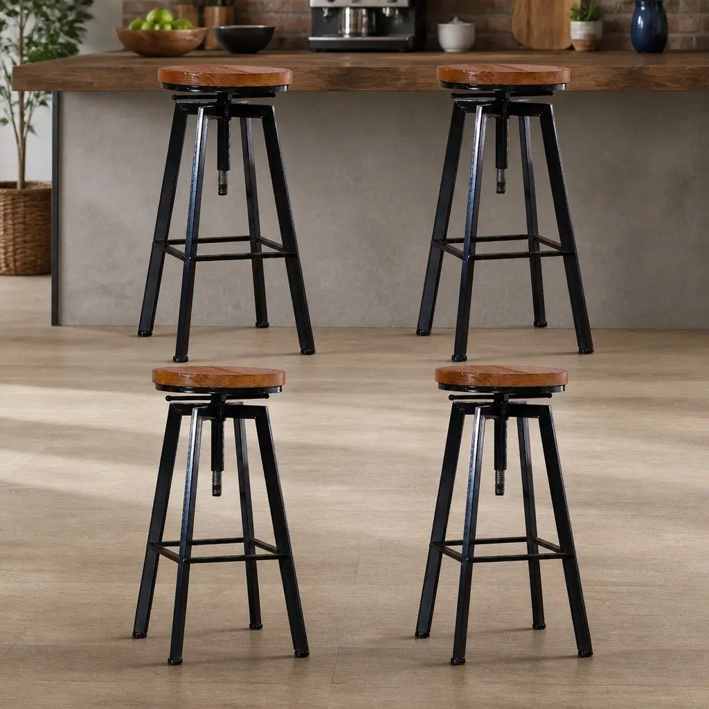 Set of 4 Industrial Bar Stools with Swivel Function