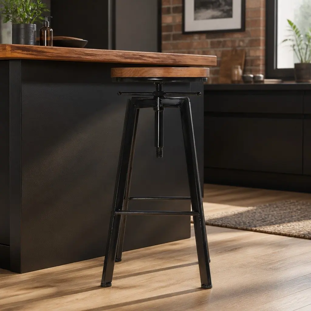 Set of 4 Industrial Bar Stools with Swivel Function