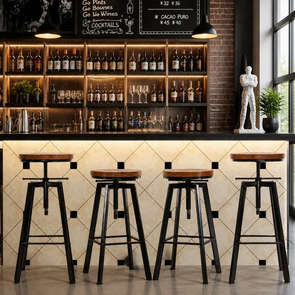 Set of 4 Industrial Bar Stools with Swivel Function