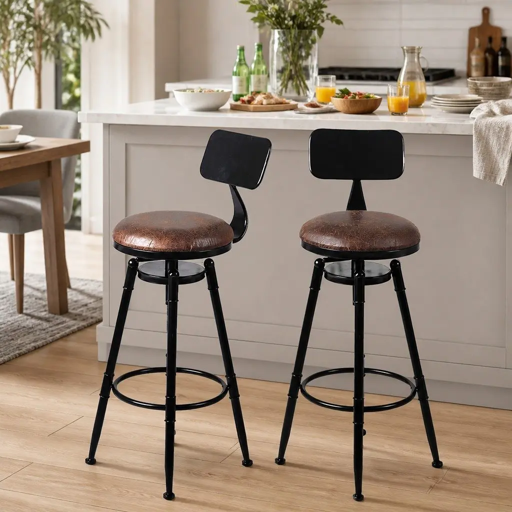 Adjustable Bar Stool with Swivel Wooden Seat