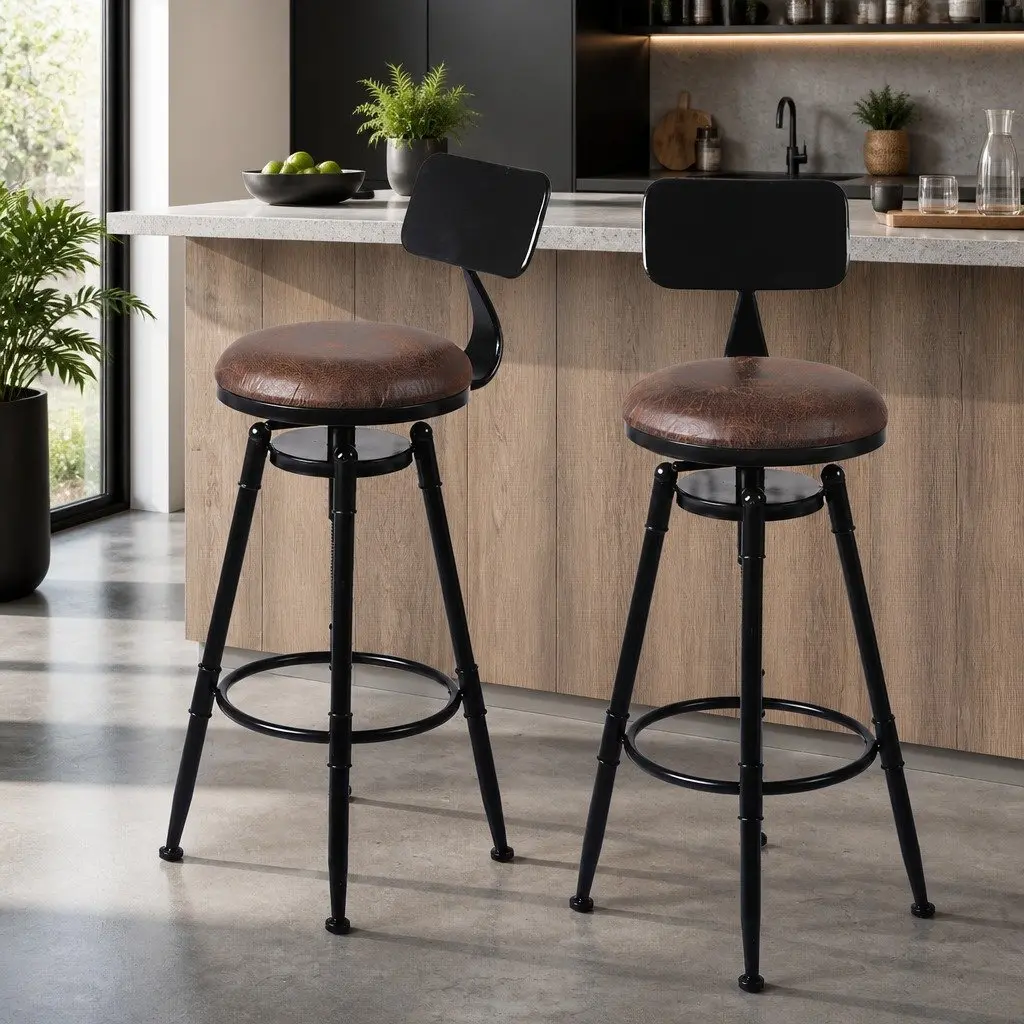 Adjustable Bar Stool with Swivel Wooden Seat