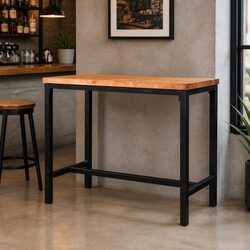 Solid Wood High Bar Table with Steel Frame for Cafes