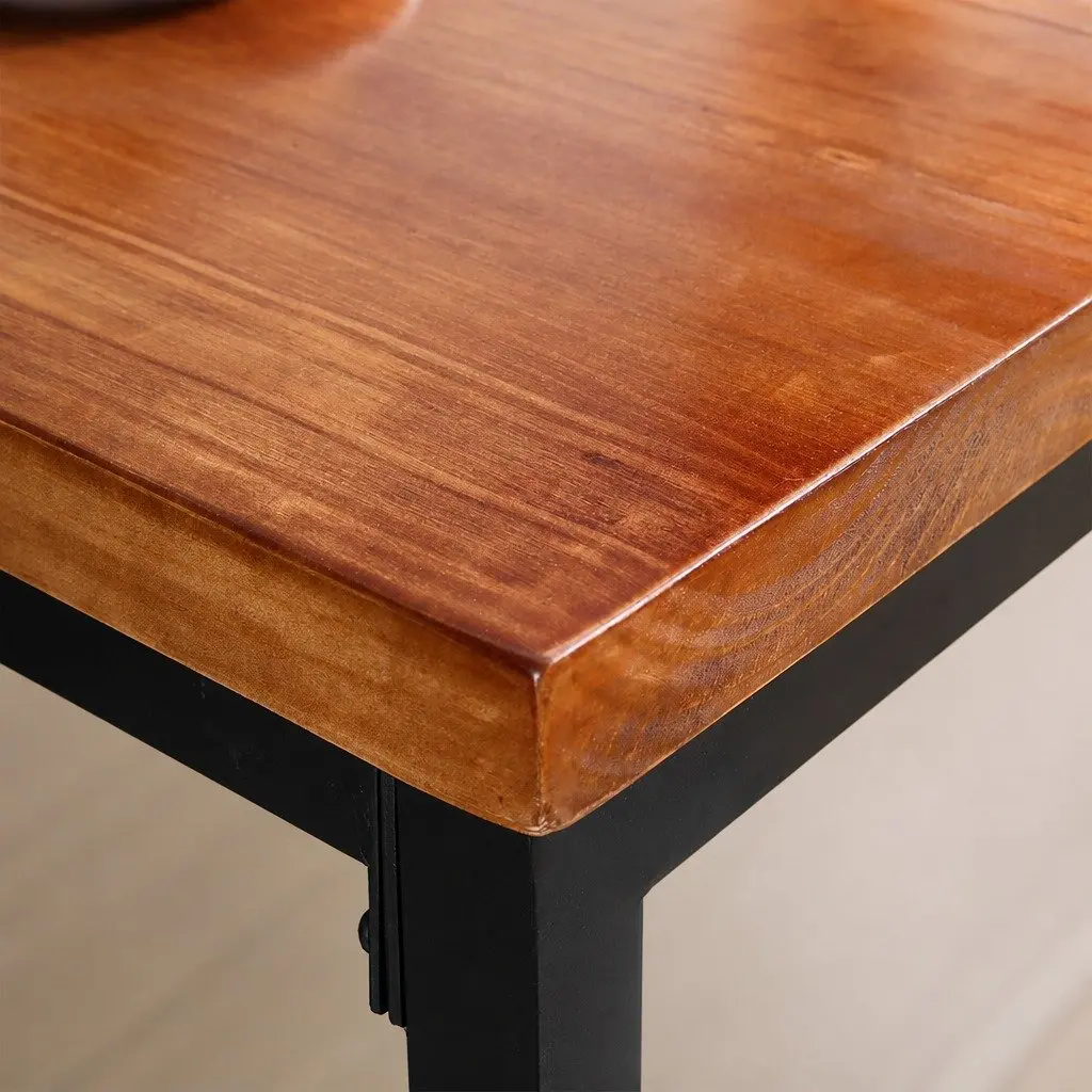 Solid Wood High Bar Table with Steel Frame for Cafes