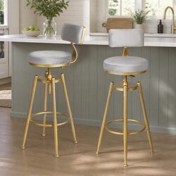 Adjustable Swivel Bar Stools with Velvet Seat and Footrest
