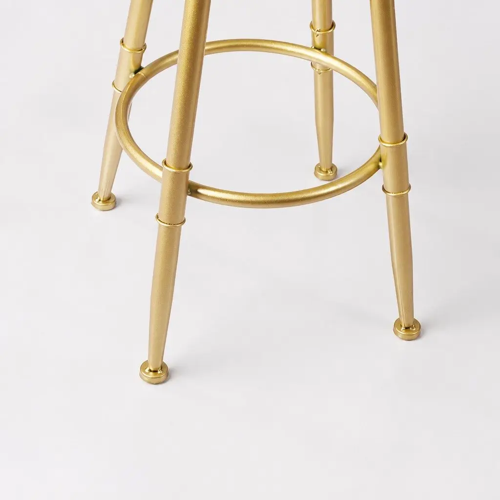 Bar Stools Velvet Upholstery Steel Frame Adjustable Height White with Golden Frame