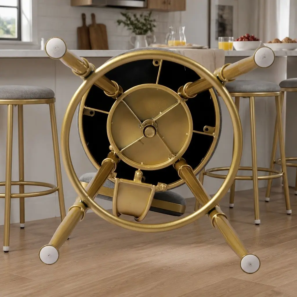 Grey Velvet Adjustable Bar Stool with Swivel