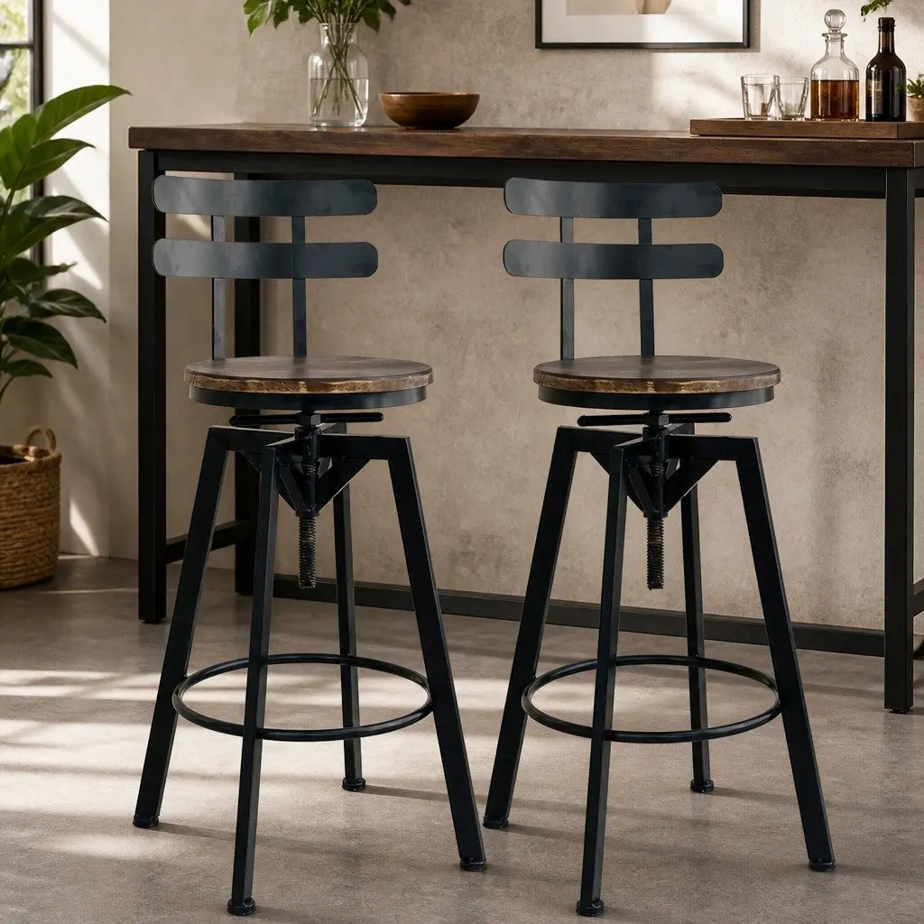 Adjustable Height Industrial Bar Stool with 360 Swivel