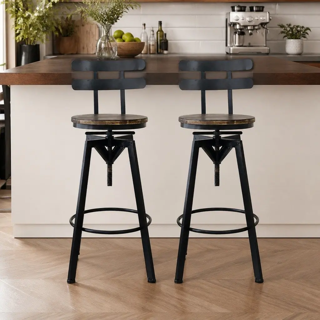 Adjustable Height Industrial Bar Stool with 360 Swivel
