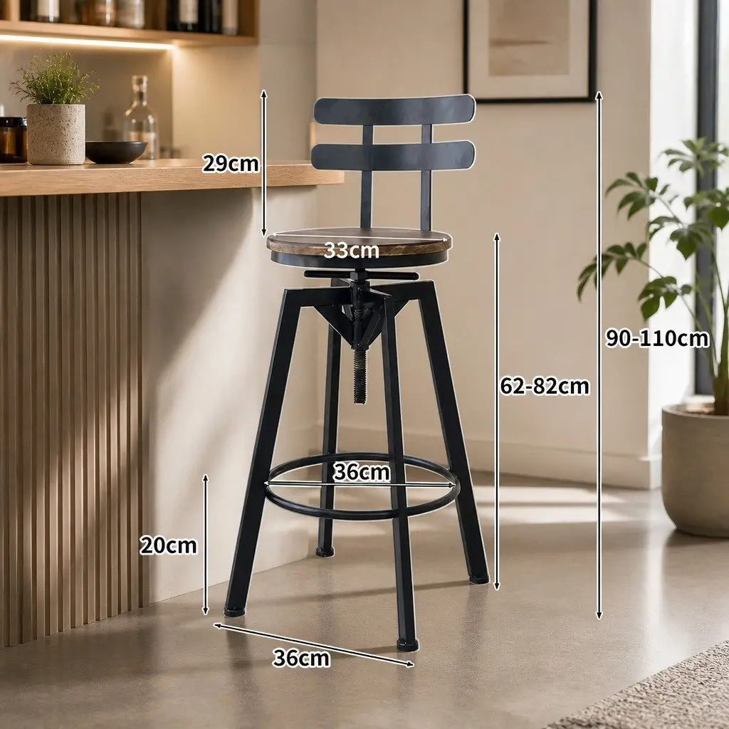 Adjustable Height Industrial Bar Stool with 360 Swivel