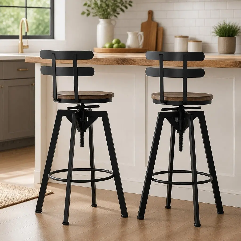 Adjustable Height Industrial Bar Stool with 360 Swivel