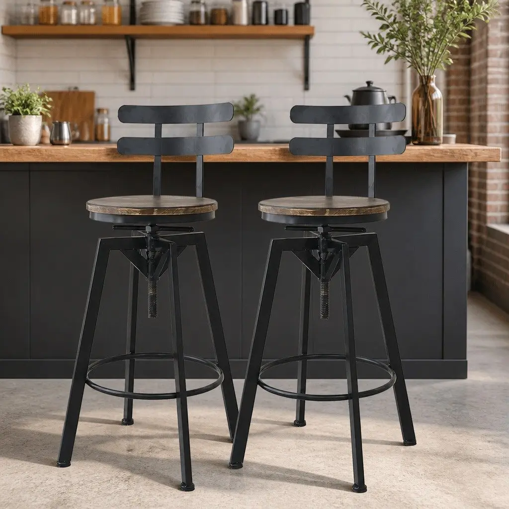 Adjustable Height Industrial Bar Stool with 360 Swivel