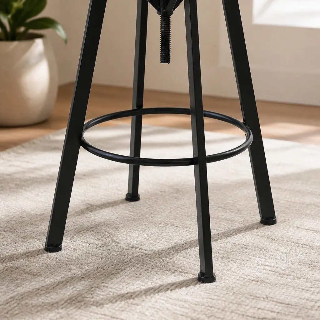 Adjustable Industrial Bar Stool with Wooden Frame