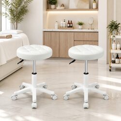 Bar Stools 2x Swivel Salon SPA Chair Rolling Casters 360 Rotation Beige Seat