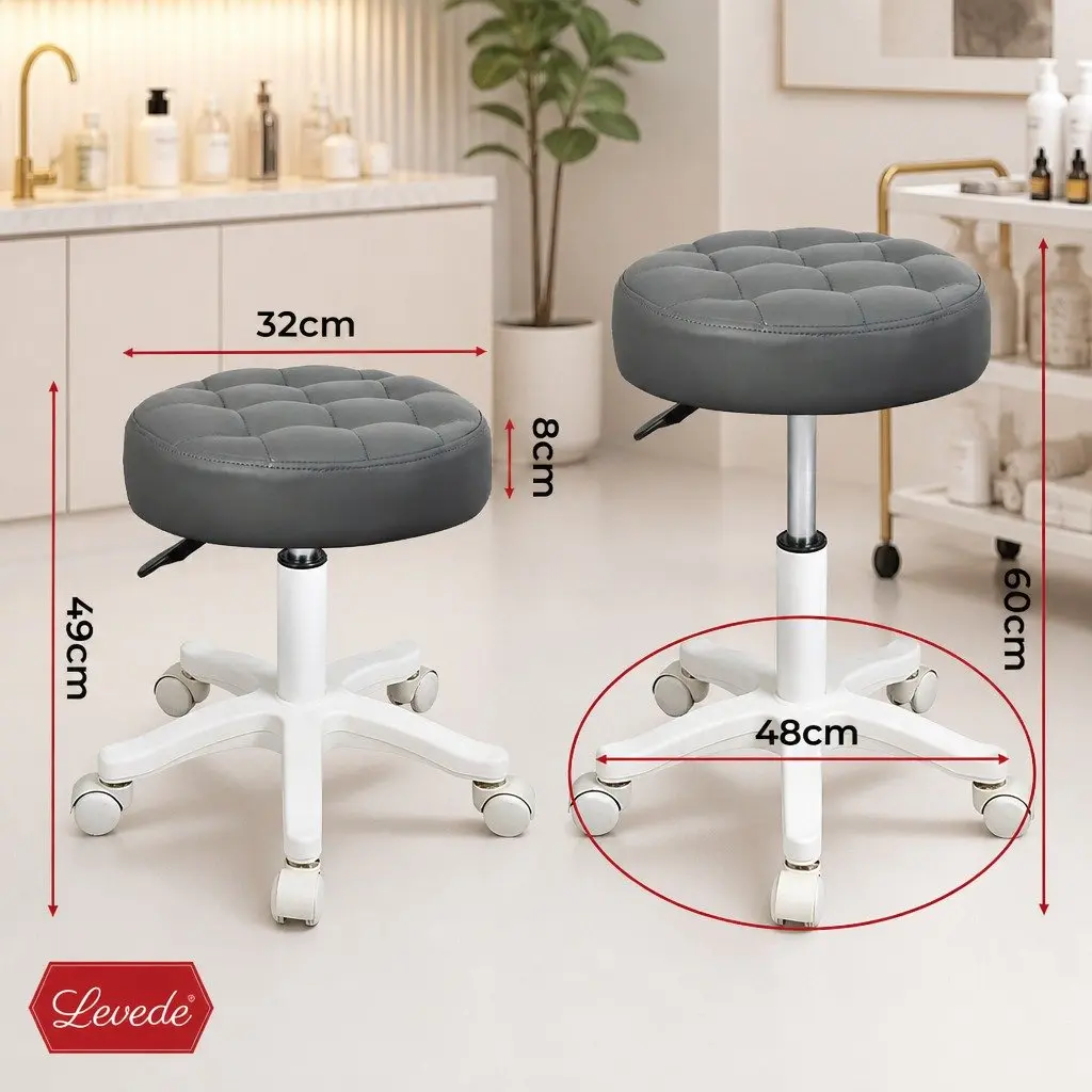 Rolling Bar Stool PU Leather Grey 360° Swivel Chair with Casters Steel Frame Height Adjustable