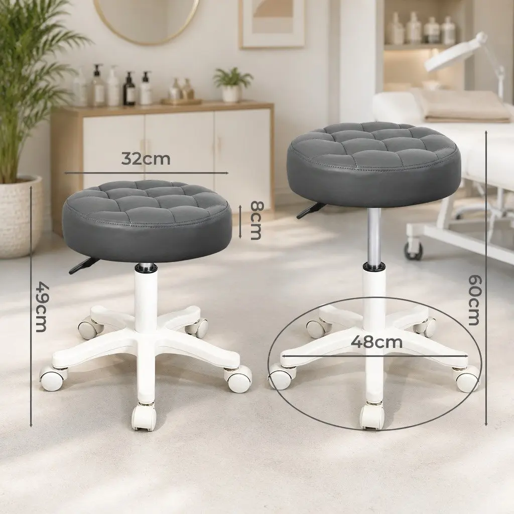 Rolling Bar Stool PU Leather Grey Gas Lift 360° Swivel Steel Frame