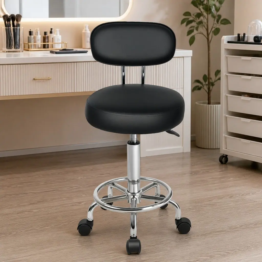 Swivel Office Chair PVC Leather Height Adjustable Low Back Black