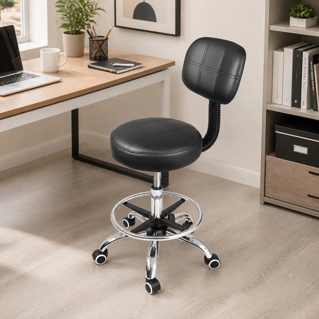 Swivel Office Chair PVC Leather Height Adjustable Low Back Black