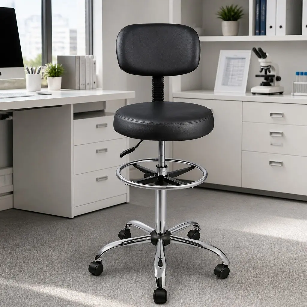 Swivel Office Chair High Back Ergonomic Adjustable Footrest PVC Leather Black
