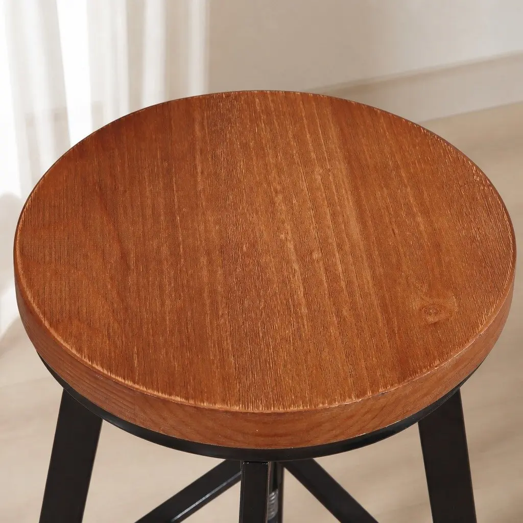 Adjustable Height Industrial Bar Stools with Wooden Seat