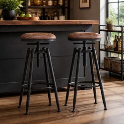 Adjustable Industrial Bar Stools Set of 2 for Kitchen Counters
