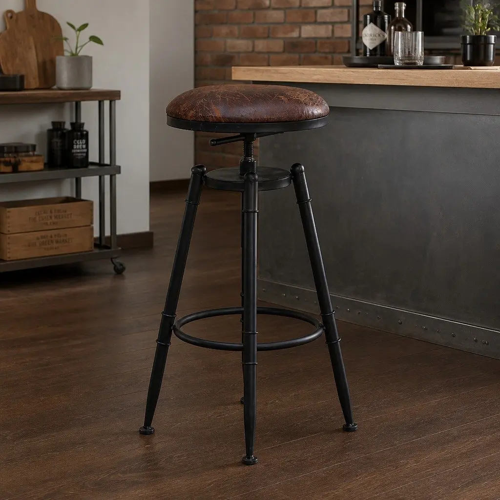 Adjustable Industrial Bar Stools Set of 2 for Kitchen Counters