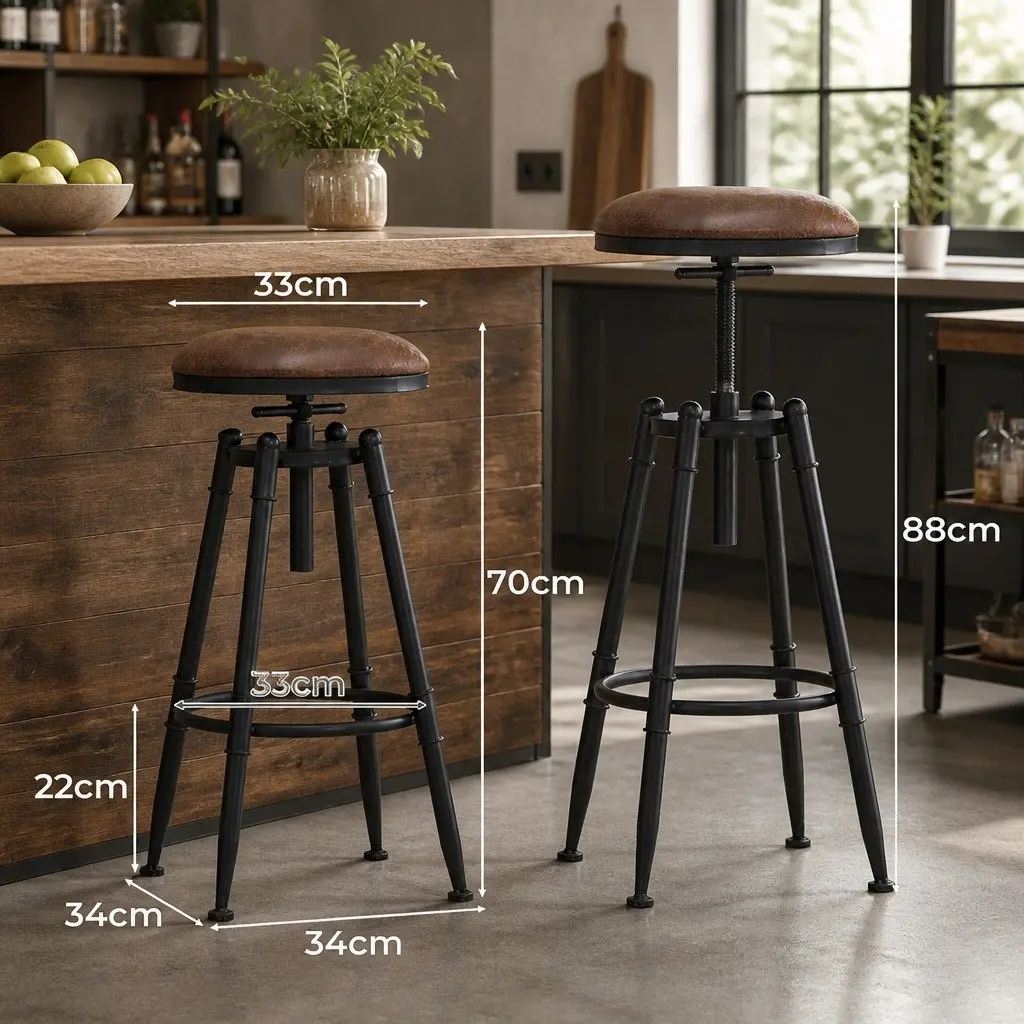 Adjustable Industrial Bar Stools Set of 2 for Kitchen Counters