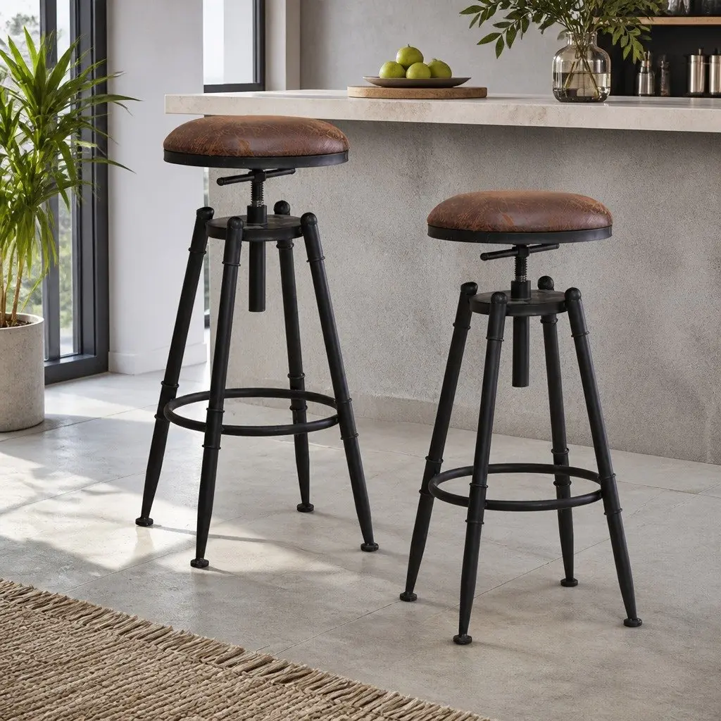 Adjustable Industrial Bar Stools Set of 2 for Kitchen Counters