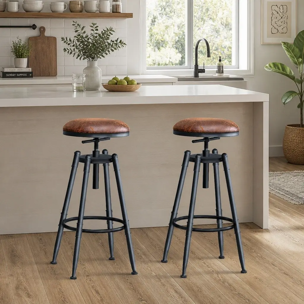 Adjustable Industrial Bar Stools Set of 2 for Kitchen Counters