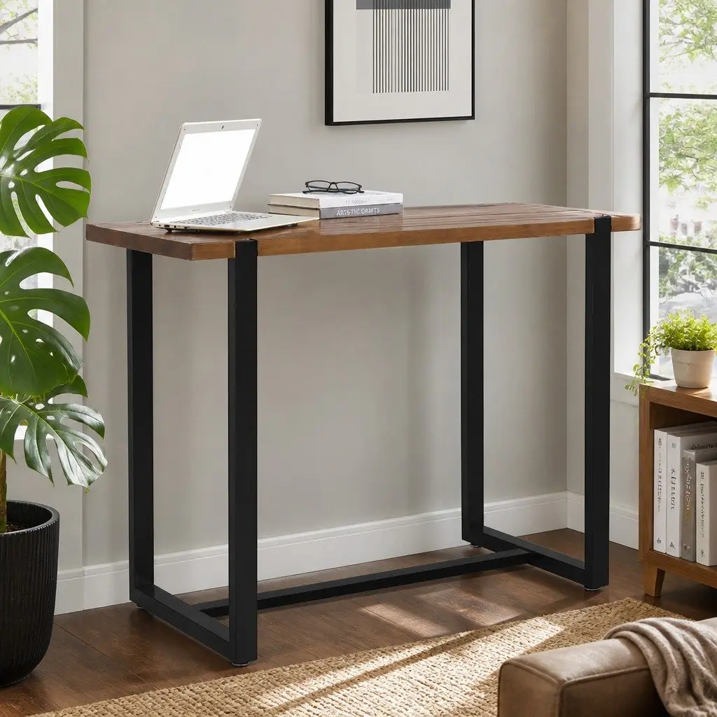 Solid Pine Wood High Bar Table with Steel Frame