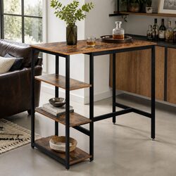 High Bar Table Industrial Pub Style Dining Standing Desk Storage Shelves