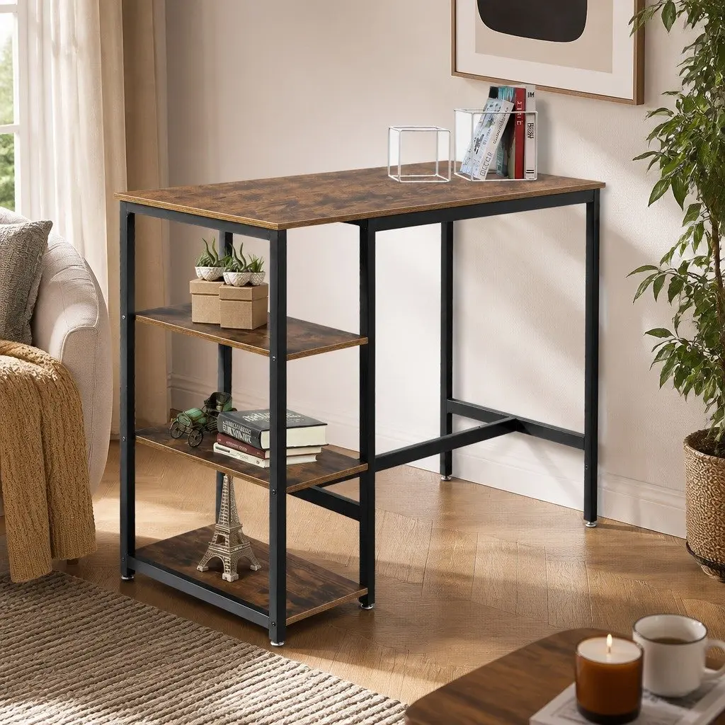 Industrial High Bar Table with Storage Shelves