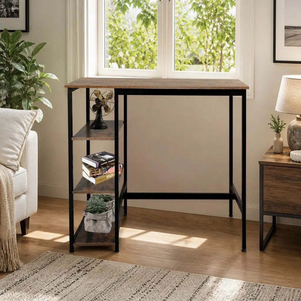 Industrial High Bar Table with Storage Shelves
