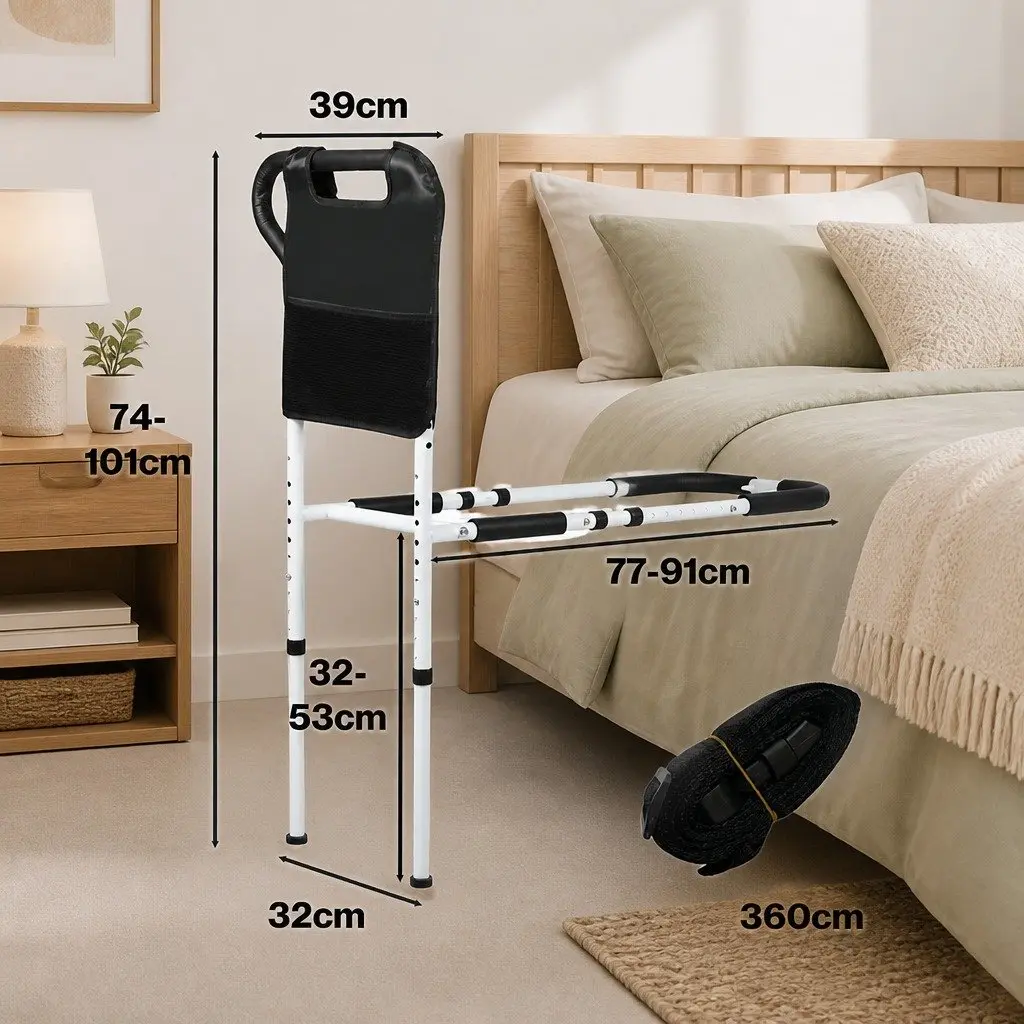 Bed Rail Safety Grab Handle Steel Adjustable Height White Black