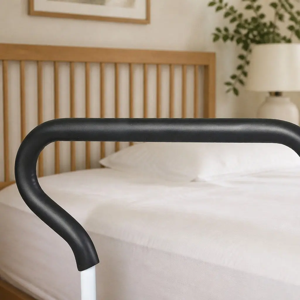 Bed Rail Safety Grab Handle Steel Adjustable Height White Black