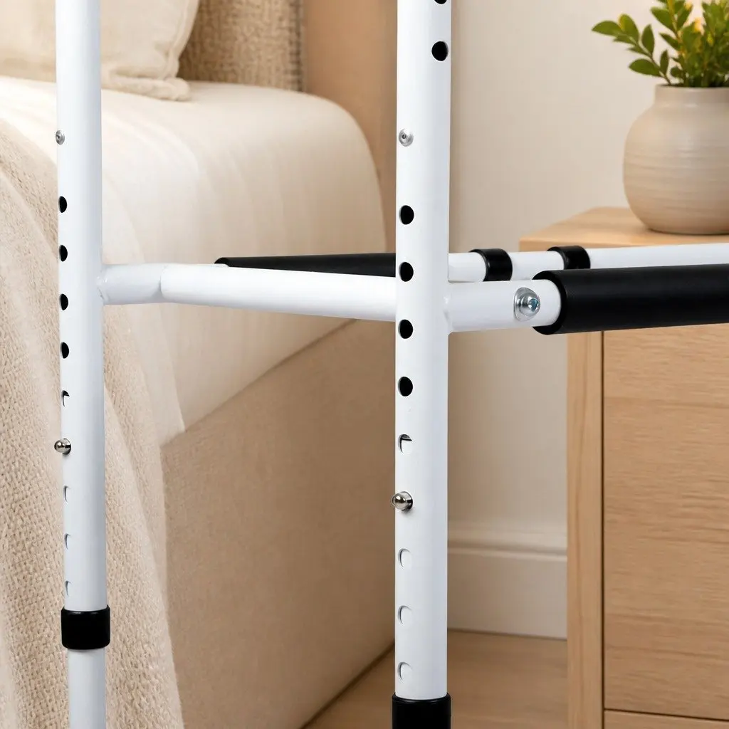 Bed Rail Safety Grab Handle Steel Adjustable Height White Black