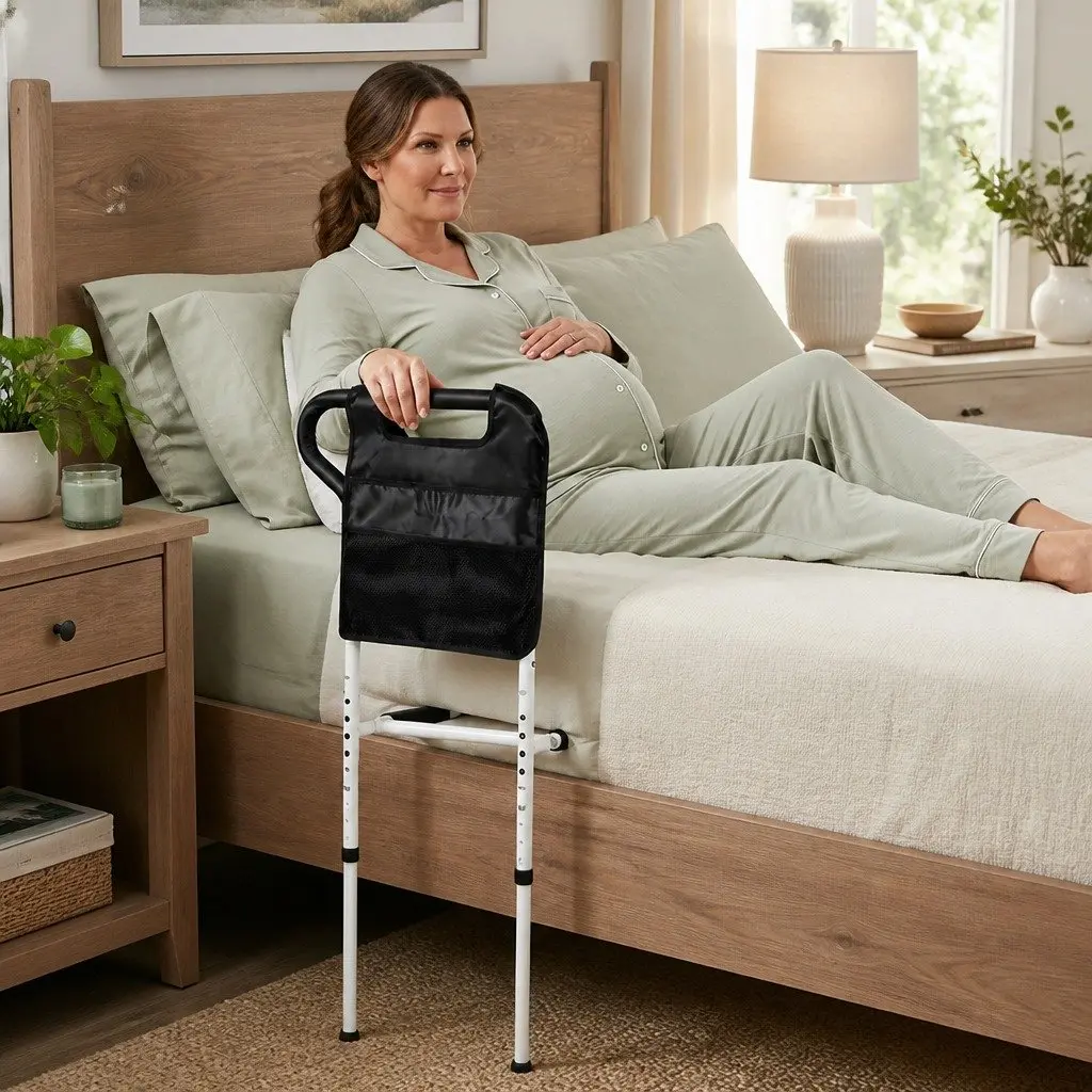 Bed Rail Safety Grab Handle Steel Adjustable Height White Black