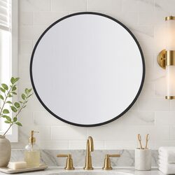 Large Round Wall Mirror with Durable Steel Frame in Black
