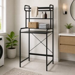 Bathroom Storage Shelf Over Washing Machine 3 Tier Organizer Black Towel Rack