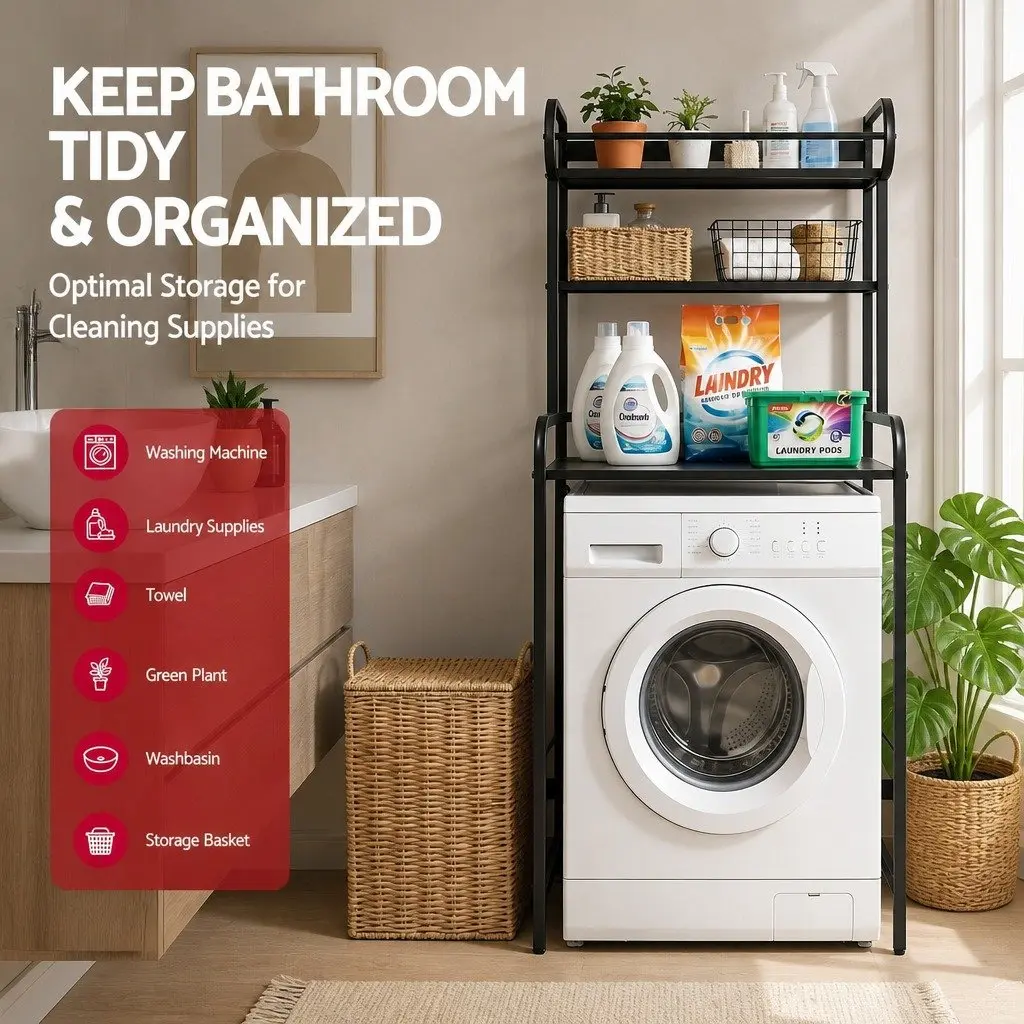 Bathroom Storage Shelf Iron 3 Tier Organizer Black