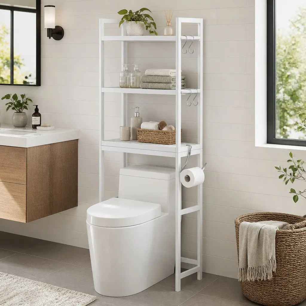 Over Toilet Storage Rack Iron 3 Tier White