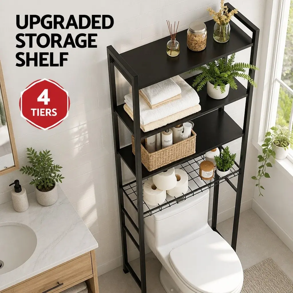Bathroom Storage Rack Iron 4 Tier Organiser Black