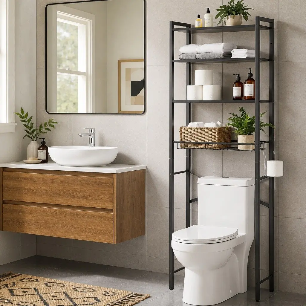 Bathroom Storage Rack Iron 4 Tier Organiser Black