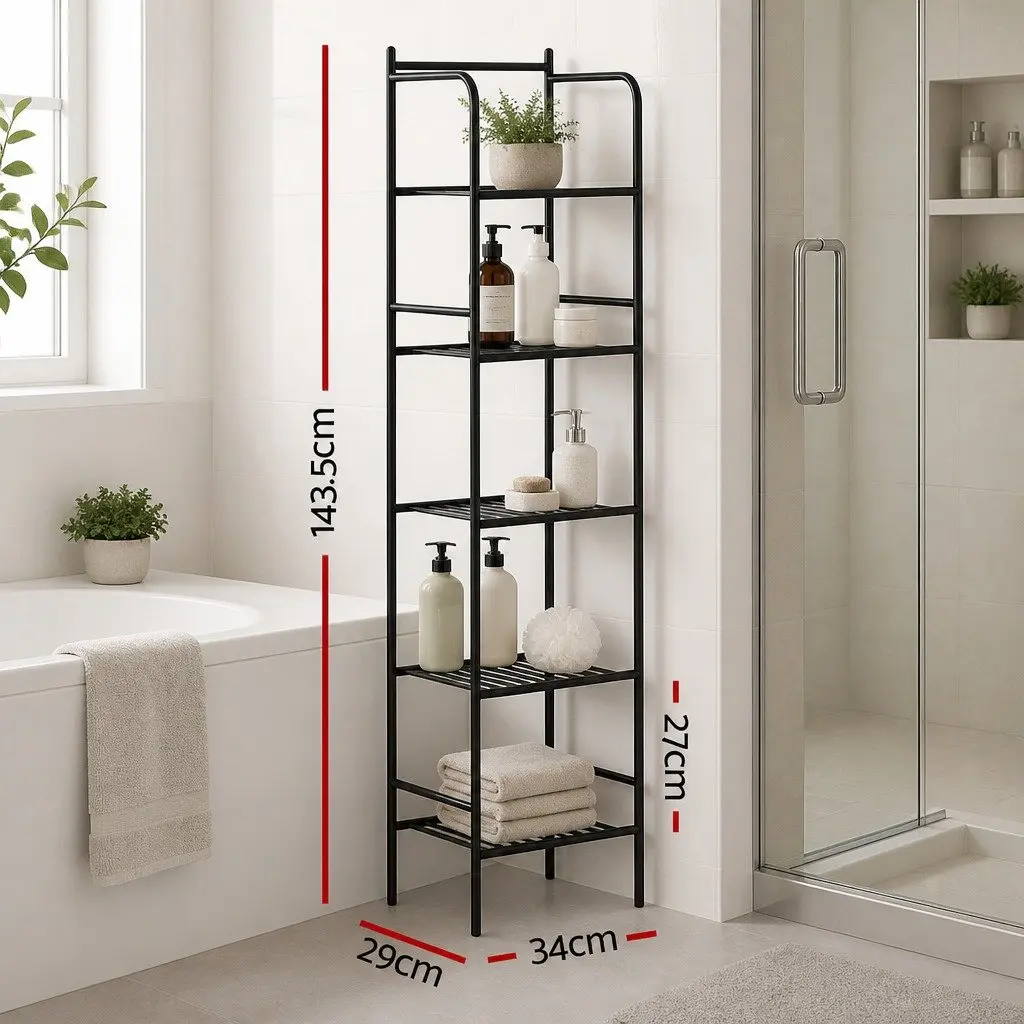 Floor Standing Shower Caddy Iron 5 Tier Black