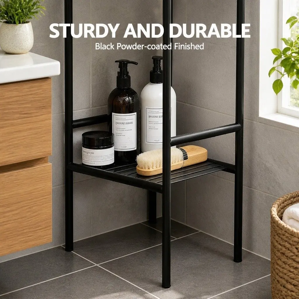 Floor Standing Shower Caddy Iron 5 Tier Black